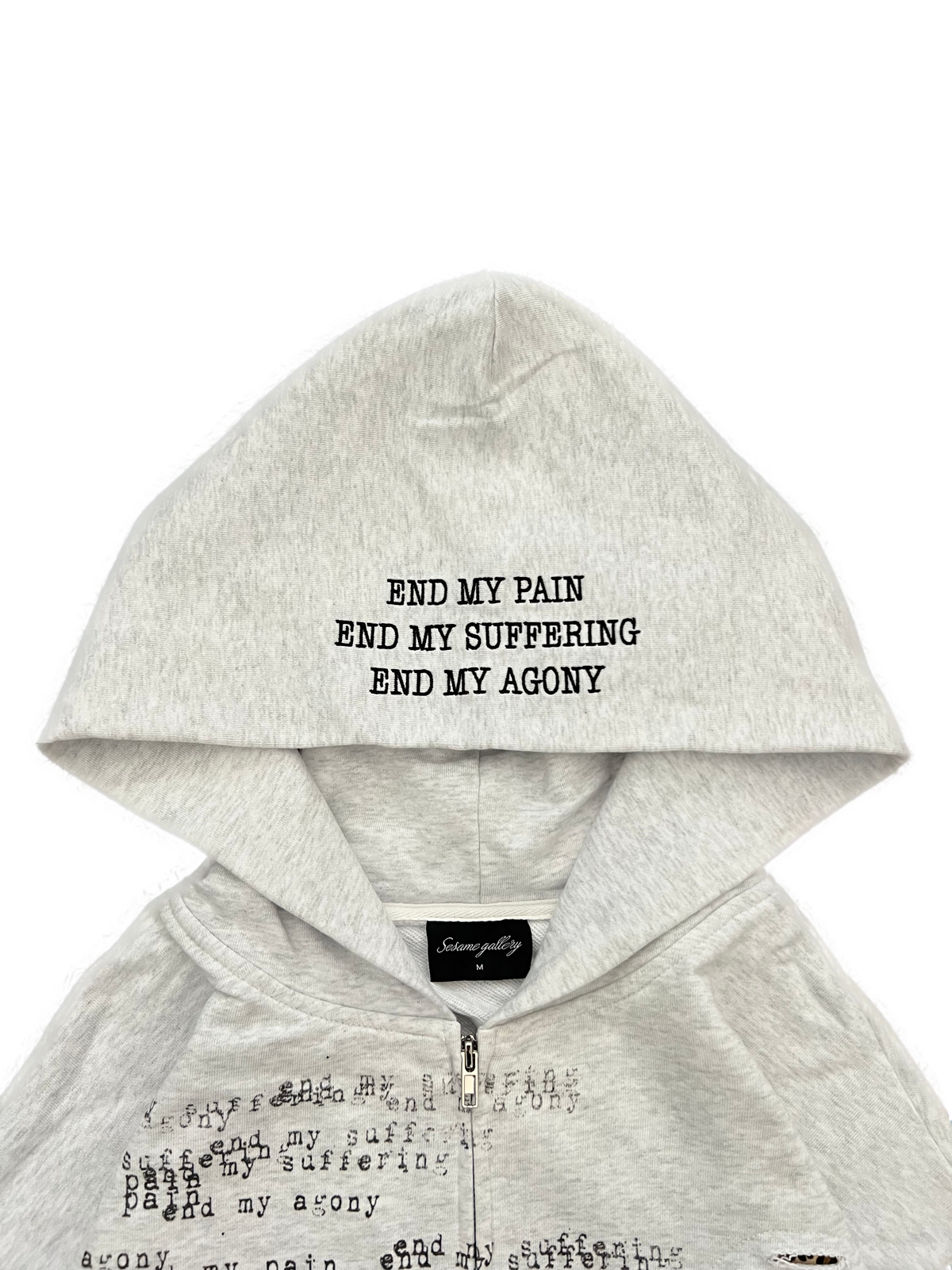 "the end" zip up grey